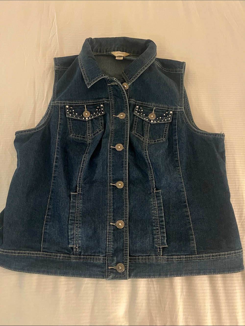 CJ Banks Studded Dark Wash Denim Vest